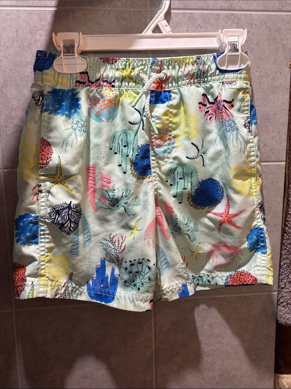 Cat & Jack Mint Sea Life Print Swim Shorts - Blue, Pink, Yellow